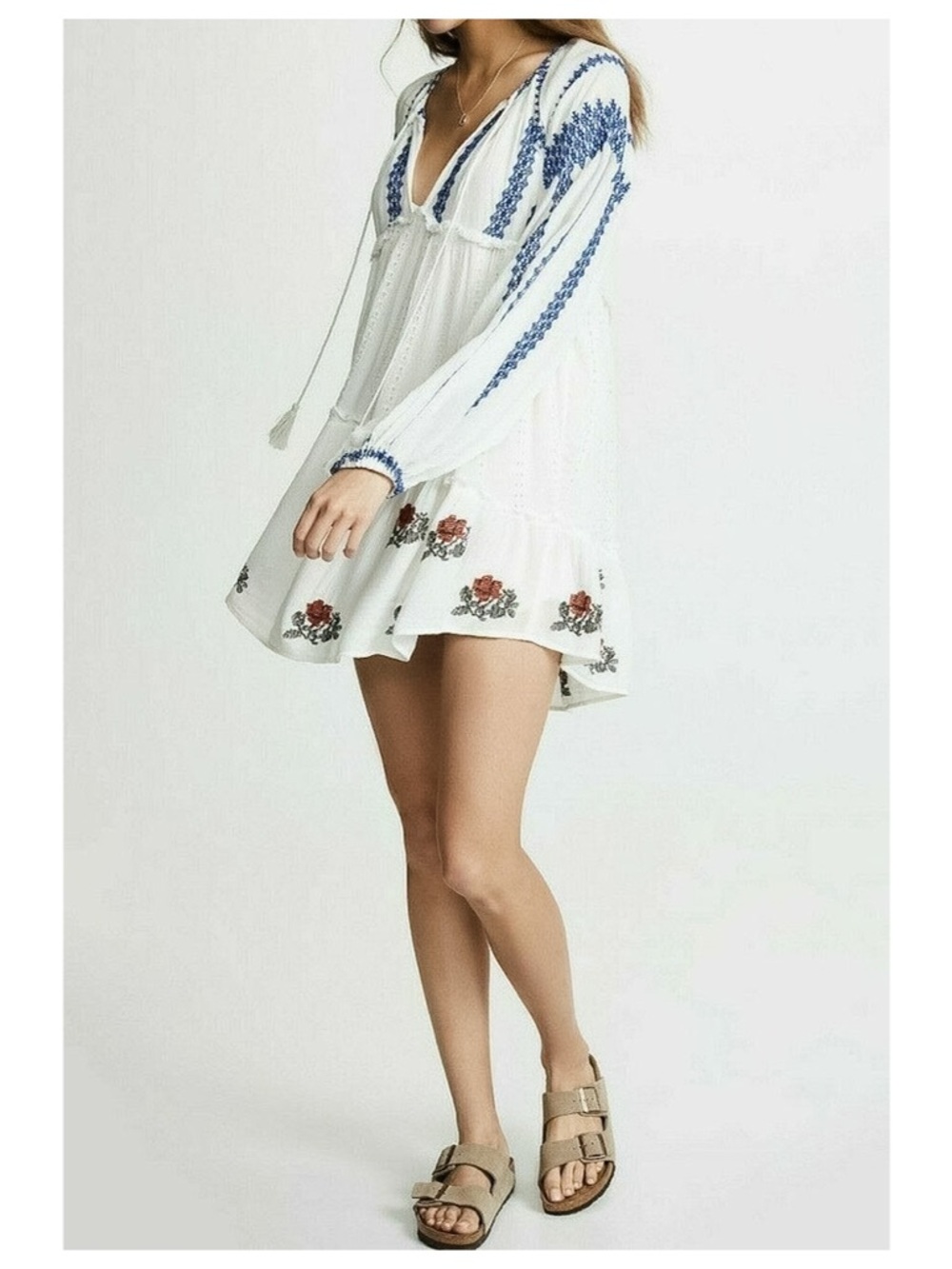 Free People Wild Horses Boho White Embroidered Mini Dress - Picture 6 of 16